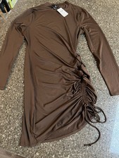 Windsor Chocolate Long Sleeve Ruched Dress Size L Short Sexy Party Festival NWT