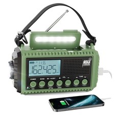 Emergency Radio, 12000mAh/44400mWh Battery Operated Olive-Green-LCD Display