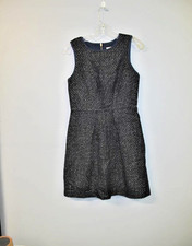 Ann Taylor Loft A-Line Dress sz 4 Zipper Back Black Royal & Metallic Tweed