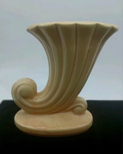 Vintage MCM McCoy Pottery USA Yellow Cornucopia Vase