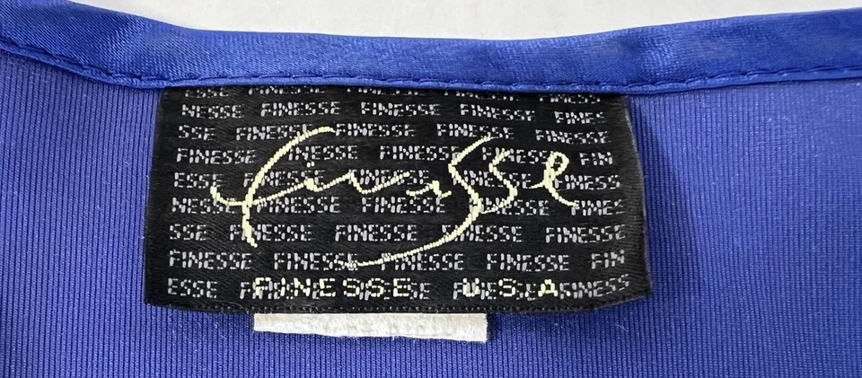 复古 Finesse 蓝色长袖天鹅绒衬衫 M 码 — 第 3/4 张图片