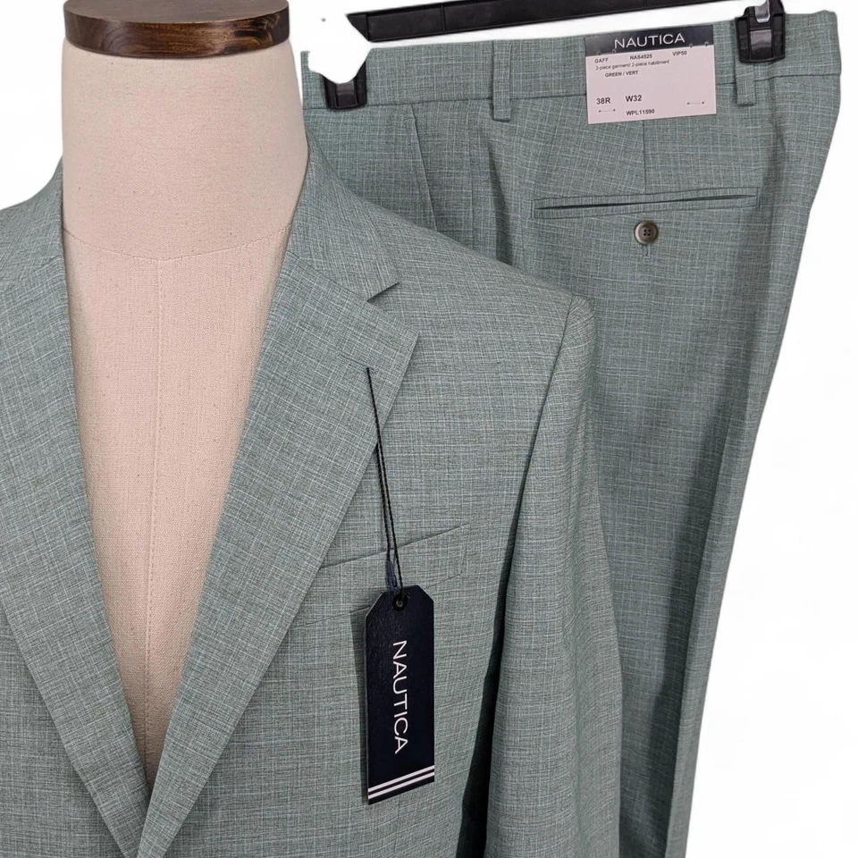 Traje Chaqueta 38 R Pantalones 32x32 Verde Menta Elastizado Nautica Para Hombre Calce Moderno 2 Piezas Foto 3 de 4