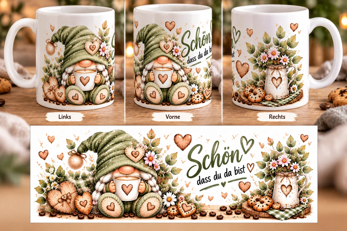 Keramiktasse Wichtel mit Kaffee – Sprüchetasse | Kaffeetasse mit Wichtelmotiv