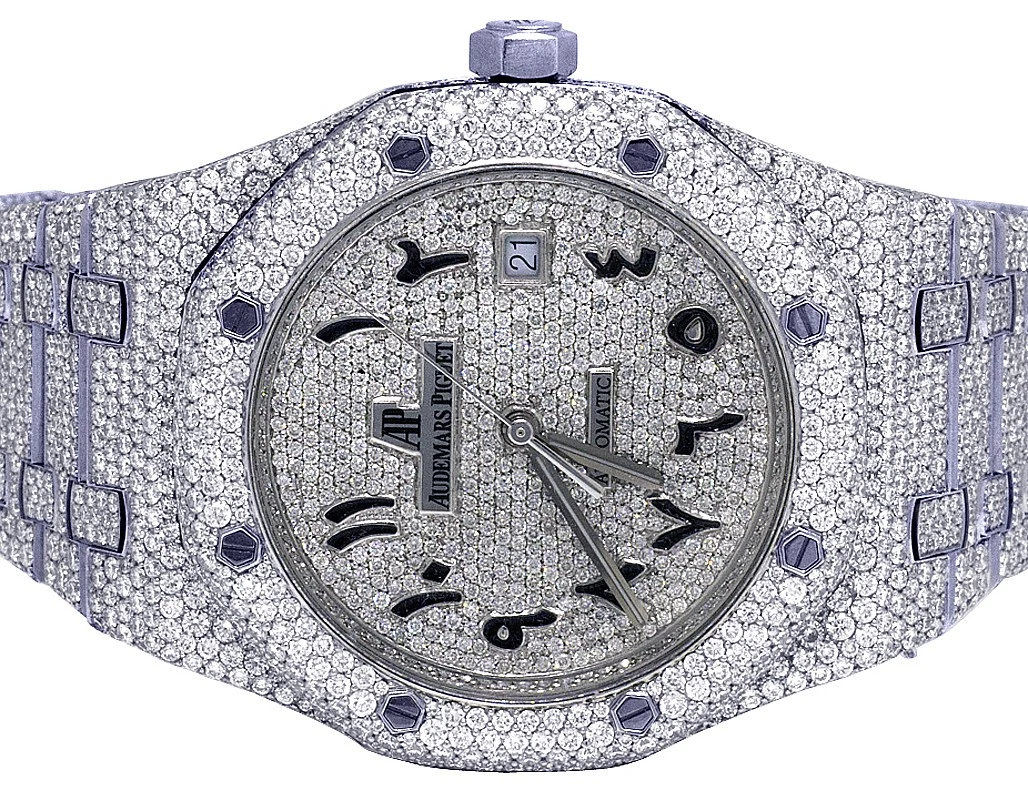 Audemars Piguet — Mens Audemars Piguet Royal Oak 41MM Steel VS Arabic Dial Diamond Watch 33 Ct