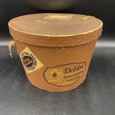 Very Early Vintage DOBBS FIFTH AVENUE Hat Box Leather Straps Brown Oval 14.25 in