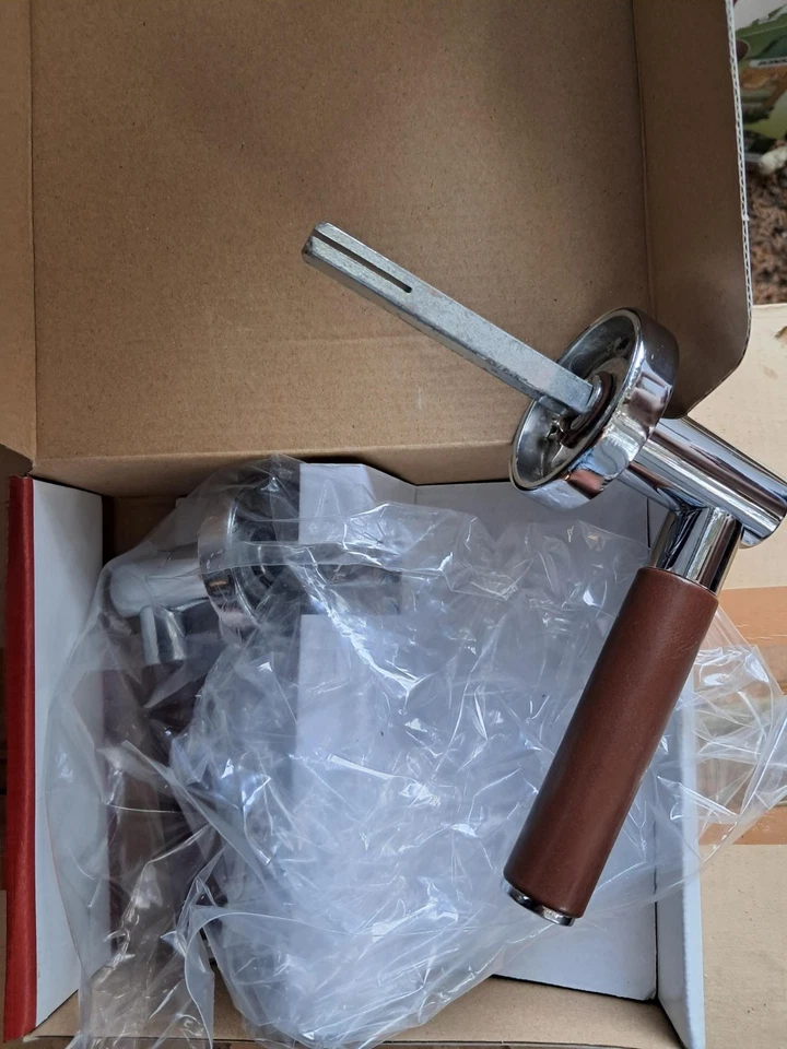 Door Handles (pair) by FRELAN Polish Chrome Brown Leather JV4006PC - BRAND NEW - Image 3 of 4