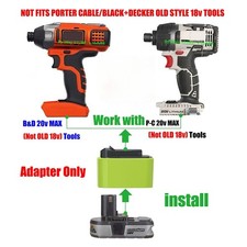 1x Adapter for Black Decker / Porter Cable 20V MAX Tools, fits Ryobi 18V Battery