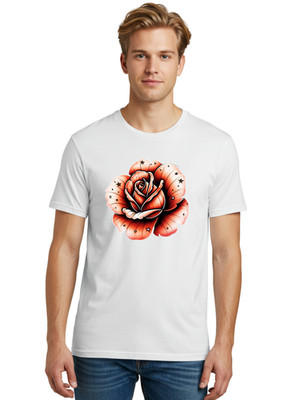 Rose-With-Stars Mens Graphic Tee, 100% Cotton, Casual Summer Wear