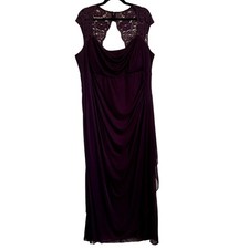XSCAPE Cowl Neck Lace Ruched Formal Dress in Purple Sz 22W