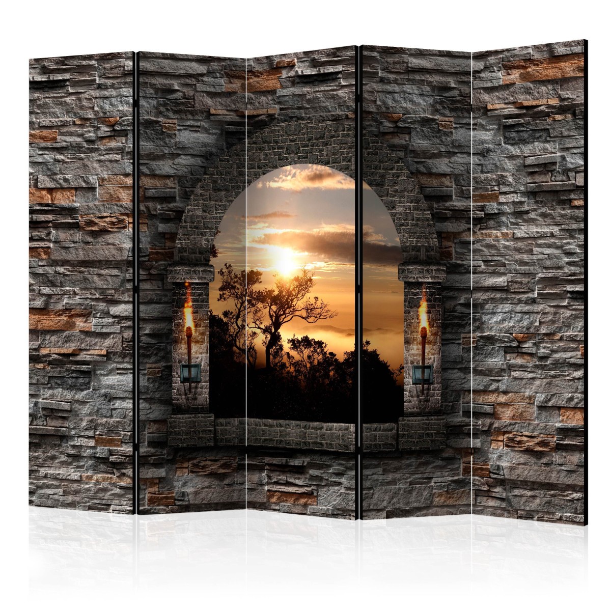 Paravent 5 volets imprimé Castle Window cloison mobile de 172x225cm
