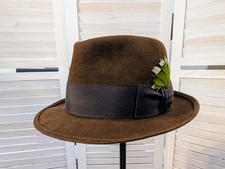 Vtg 1950 Mallory Nelson Fedora Hat Size 7 Brown Fur Felt w/ Original Box Rare