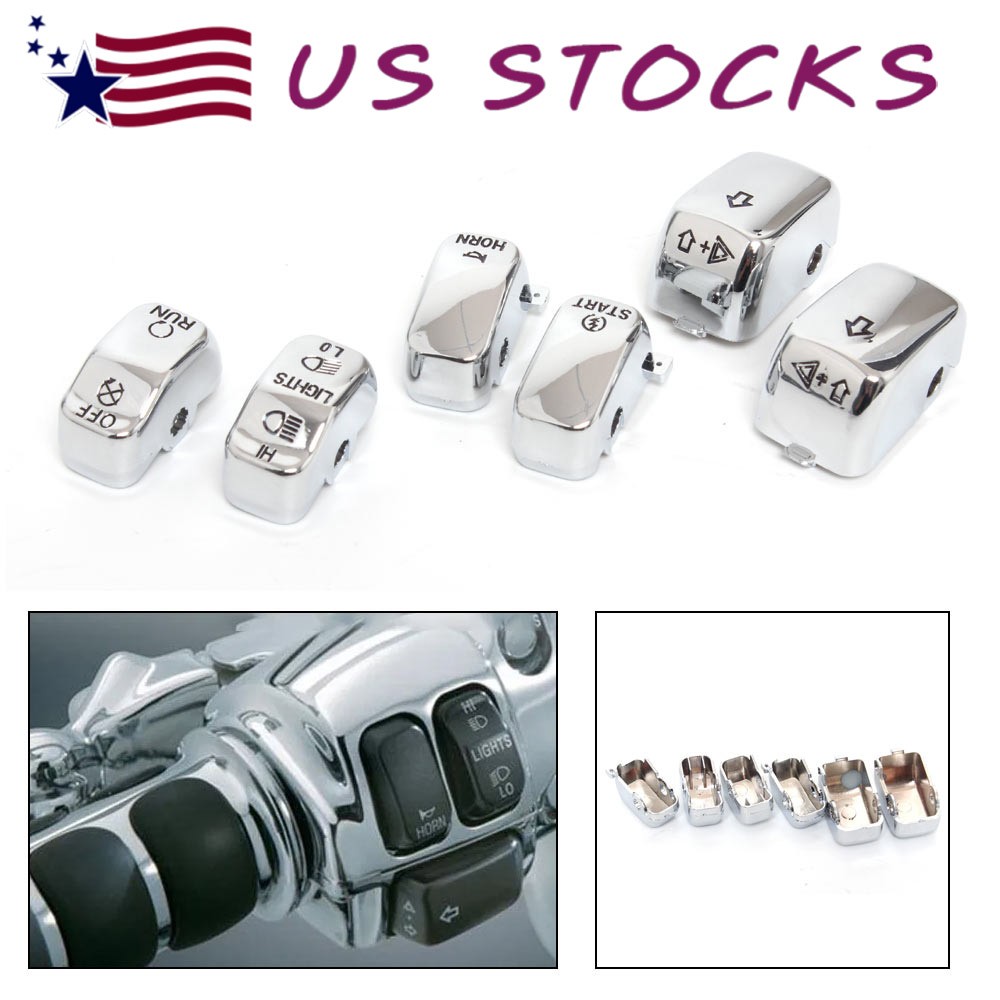 6Pcs Chrome Hand Control Switch Button Caps Fit For Harley T