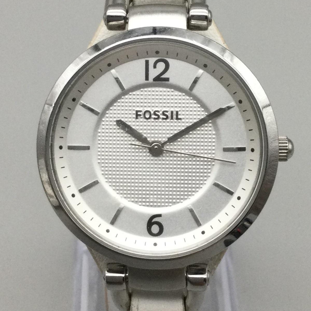 Fossil Georgia Womens Watch 32mm Silver Tone Leather Strap ES-2829