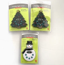 3 Digital Holiday Light Timers Snowman & Christmas Tree Cover Vintage
