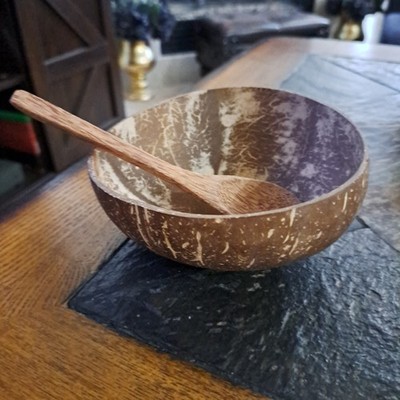 Natural Creative Coconut Shell Wooden Bowl and Spoon Set. Fruit/ Noodle/Rice/Etc