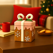 Home Reflections Pink Present Cookie Jar - 18cm x 14cm - New