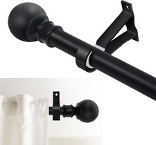 25mm Curtain Pole Extendable Metal Chrome With Finials Rings Hooks Rod Fittings