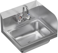 Stainless Steel Hand Sink with Right Side Splash Guard 15  x 17   Commercial Wa
