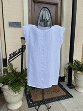 HLT449 White Large NWT Match Point Linen Shirt Blouse Tunic Top Cap Sleeve NEW