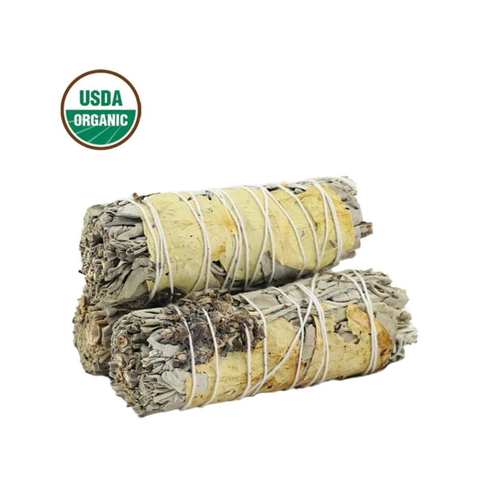 SOUL STICKS 3 Pack White Sage Yellow Rose Petals & Lavender Smudge Stick 4" inch