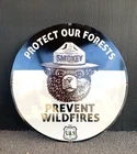 VINTAGE 30" SMOKEY THE BEAR FOREST FIRES CAMPING GASOLINE OIL PORCELAIN GAS SIGN