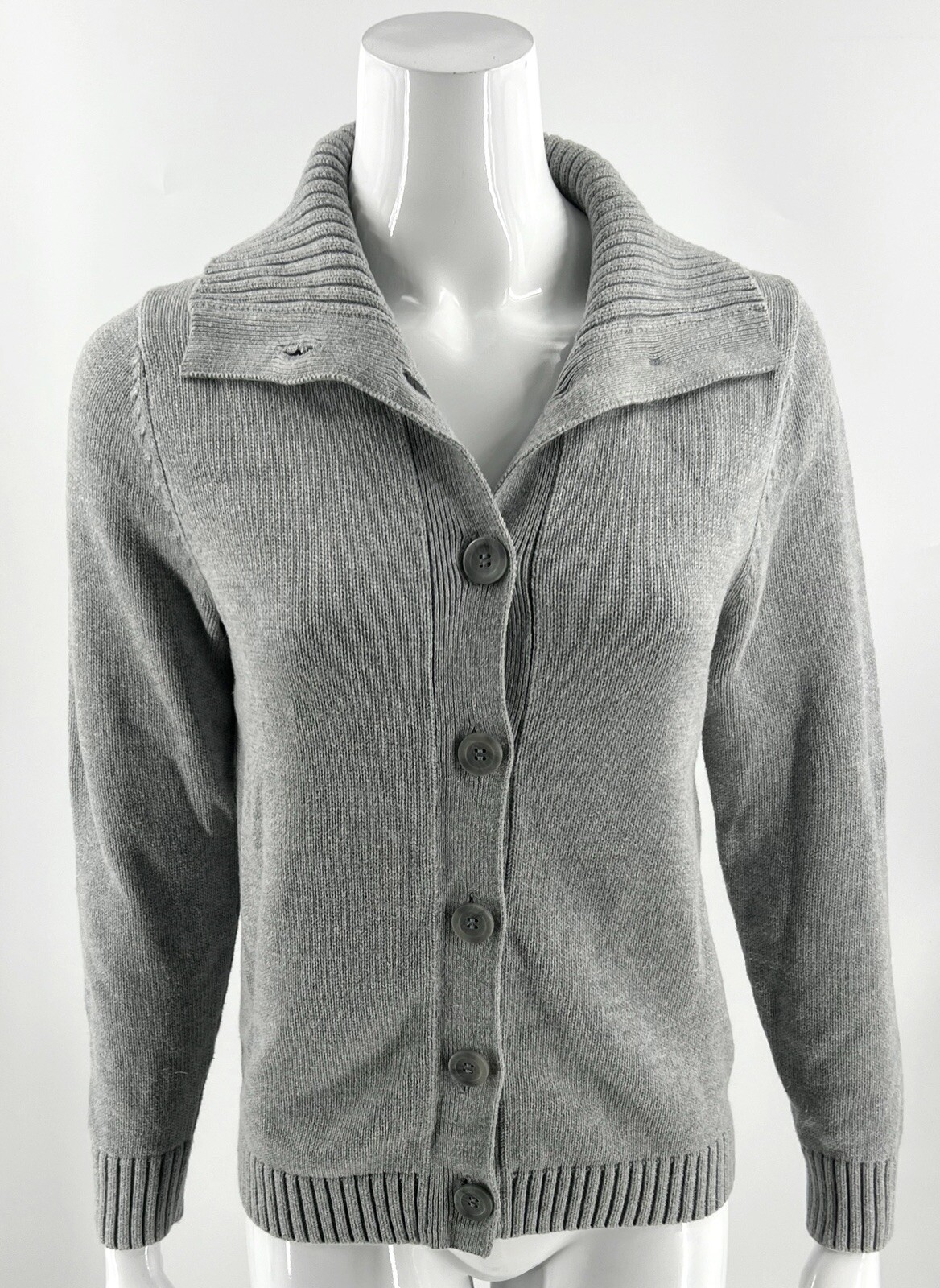 LL Bean Cardigan Sweater Size M Gray 