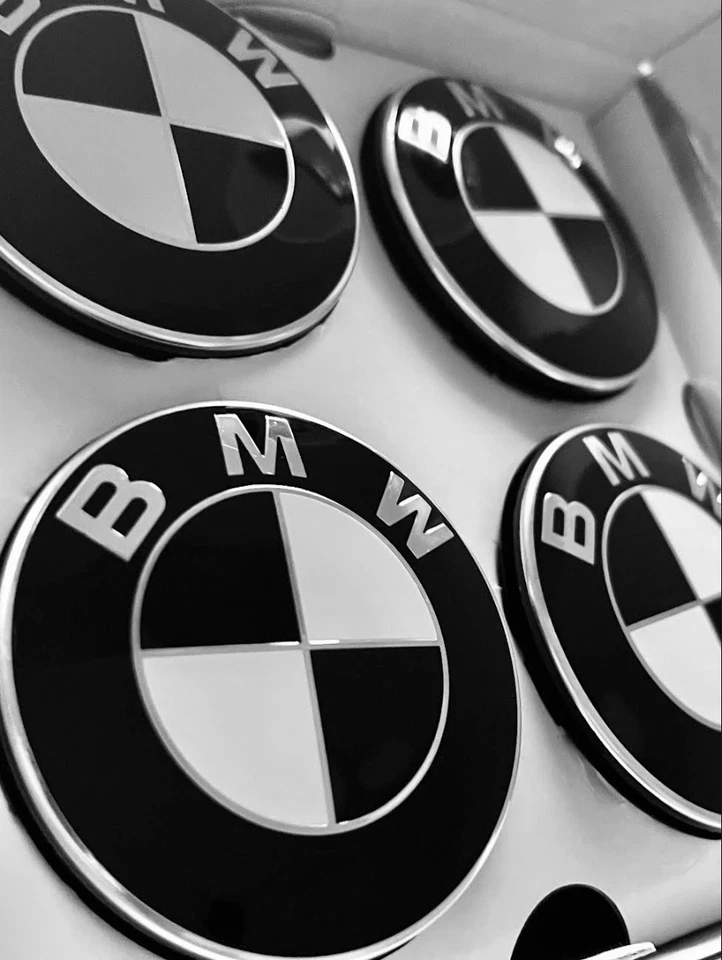 68MM Black & White FLOATING Wheel Center Caps For BMW (Set of 4) - #1 US Seller! - Image 2 of 4