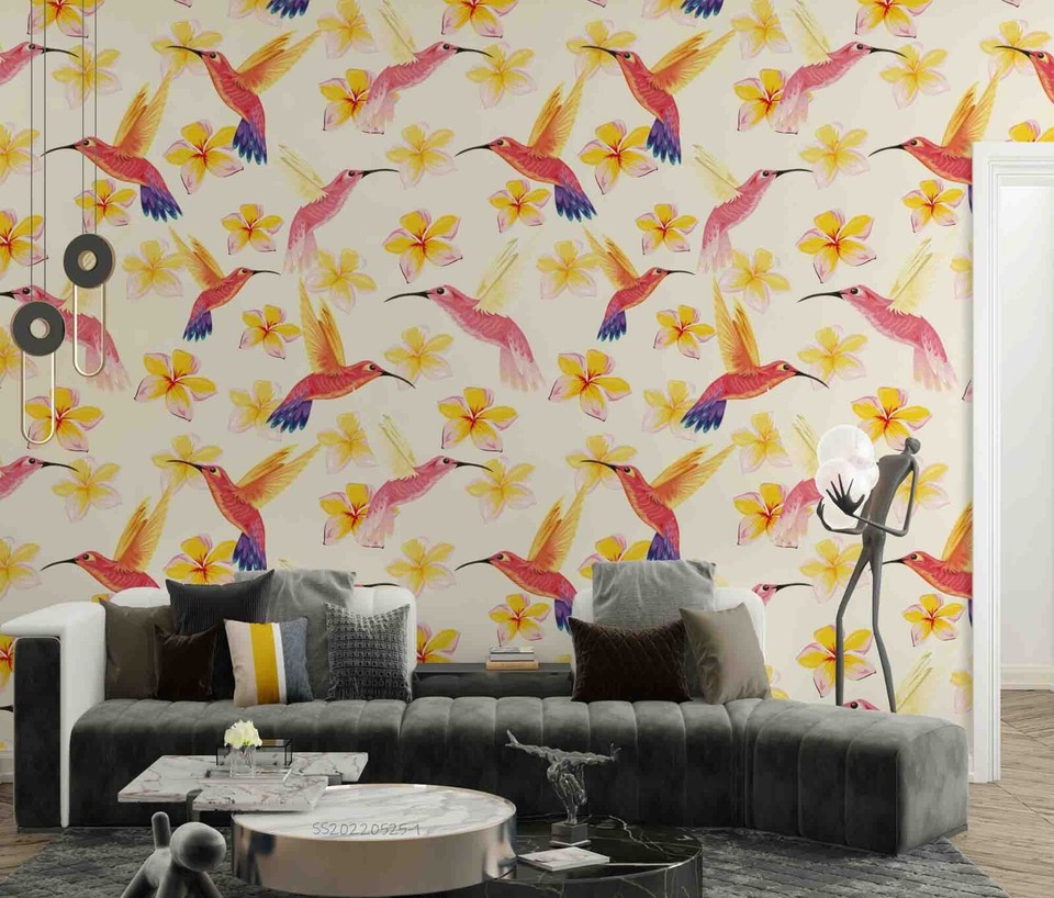 3D Hummingbird Flower Patterns Wallpaper Wall Murals Removable