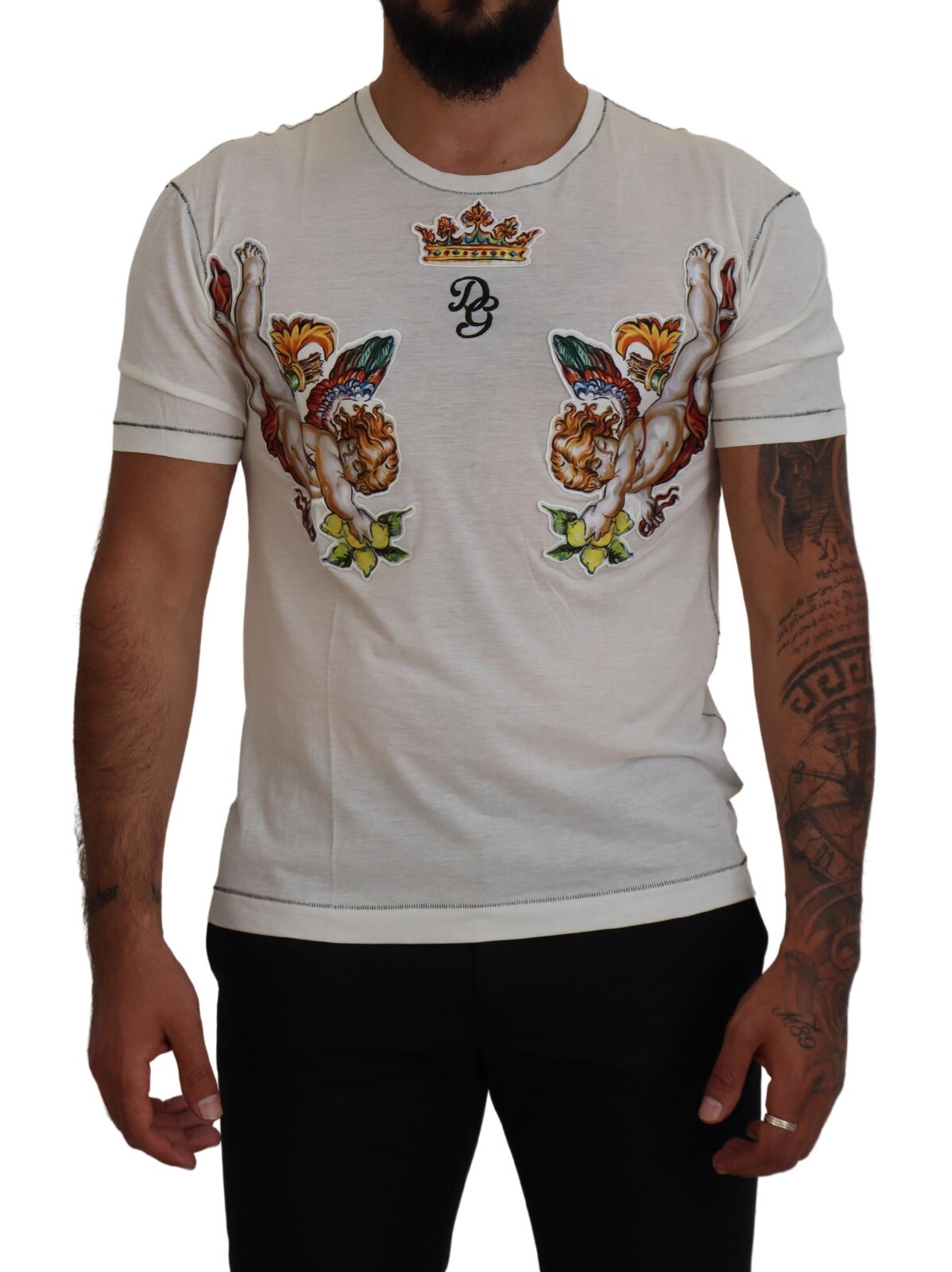 DOLCE - GABBANA Футболка белая с принтом и короткими рукавами мужской топ IT44US34XS 720usd 35590₽