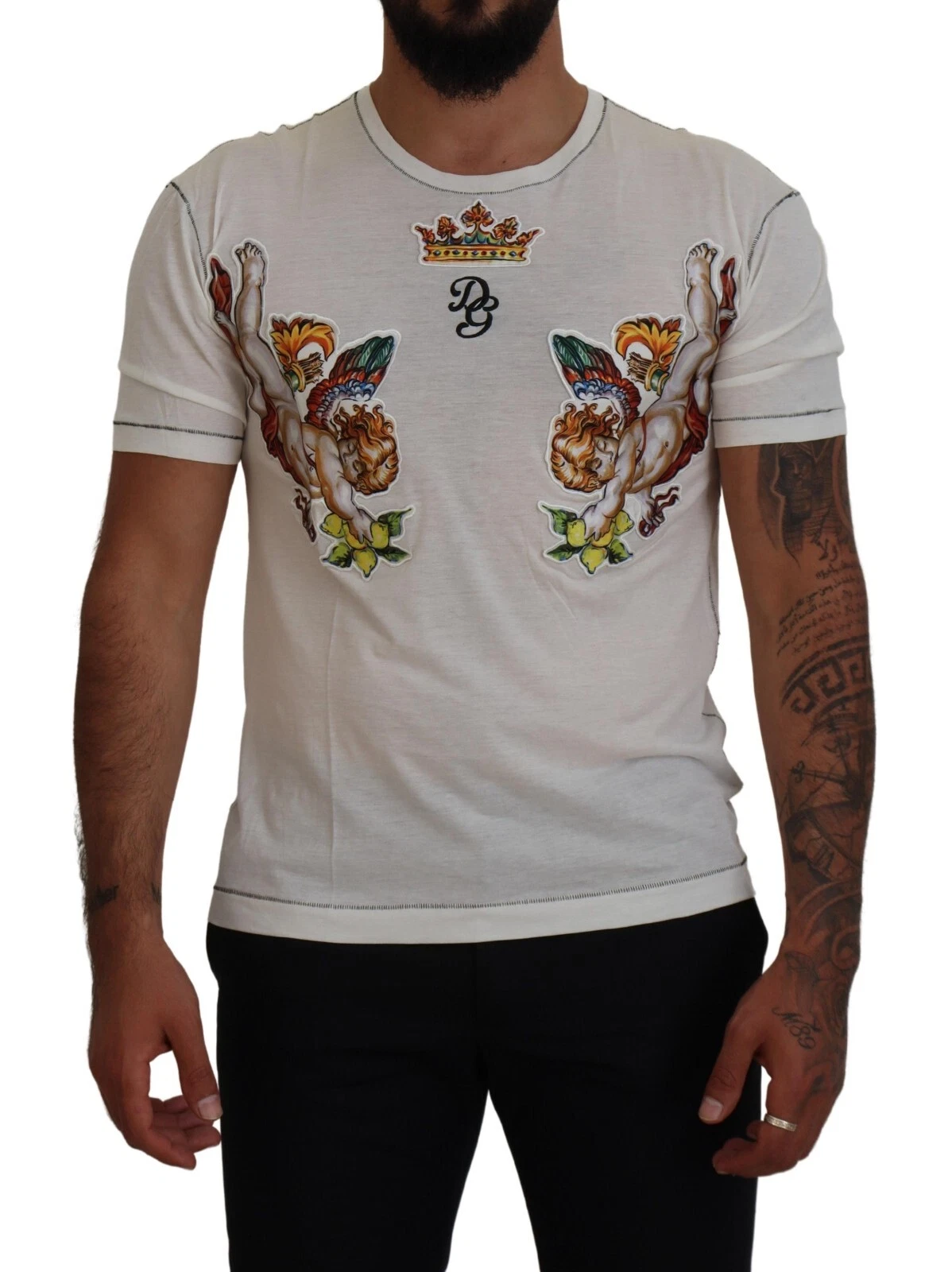 DOLCE & GABBANA T-Shirt White Printed Short Sleeves Men Top IT44/US34/XS 720usd
Opens in a new windo