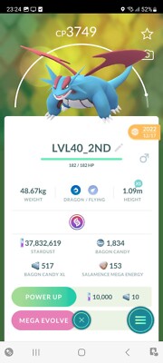 PVP BEAST!   LVL40 REGULAR SALAMENCE w/2ND MOVE!!!   - PKMN GO - NOT REGISTERED