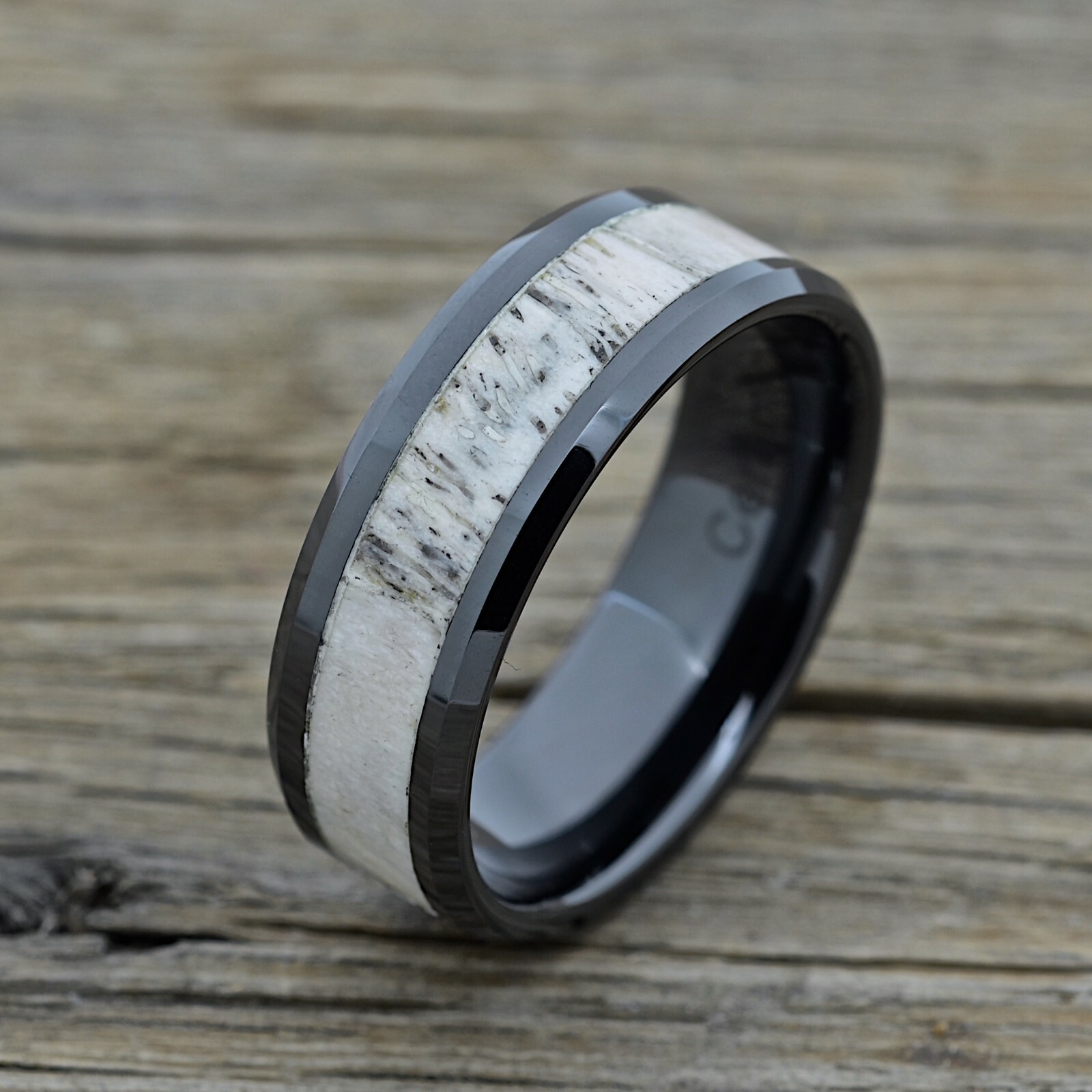 Deer Antler Ring or Wedding Band Black Ceramic 8mm Size 8 to 15 Comfort Fit-image