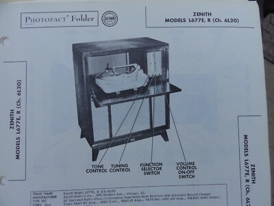 Vintage Sams Photofact Manual ZENITH MODELS L677E, L677R (Ch. 6L20)