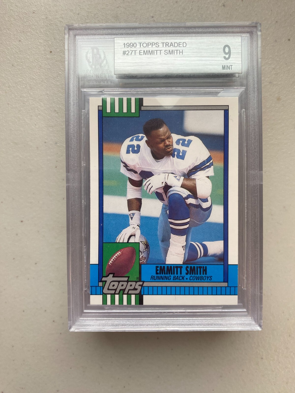 1990 TOPPS TRADED Emmitt Smith #27T Dallas Cowboys RC Rookie BGS 9