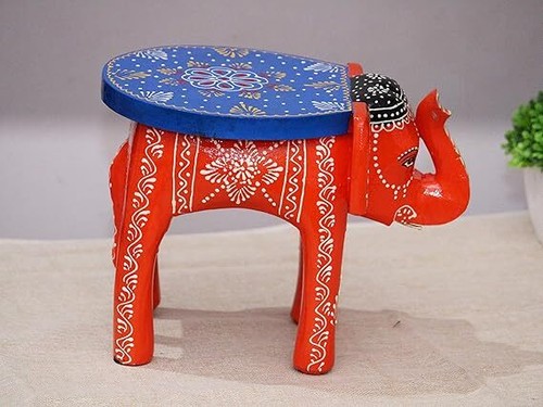 Handcrafted Hand-Painted Colorful Wooden Elephant Stool 22 Centimeters Rose Gold - Picture 20 of 27