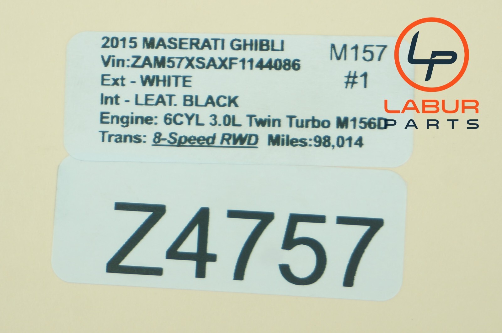 M157 14-17 Maserati Ghibli Right Side Air Intake Filter Cleaner Box Z4757