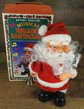 Vintage Walking Santa Claus Musical Toy Animated Walks Rings Bell 3 Songs