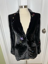 NEW Cinq A Sept Estelle Velvet Black  Embellished Star Blazer Jacket Size 0