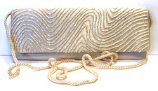La Regale Women Cream Beaded Shoulder Evening Clutch Purse Bag with Strap