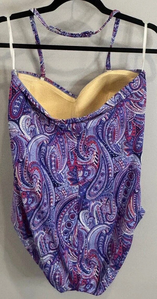 Traje de baño convertible de una pieza Talbots halter azul rosa estampado cachemir delgado 14 Foto 4 de 4