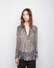 Isabel Marant Étoile Serim Printed Silk Chiffon Blouse Size 40 US 8 Gray Paisley