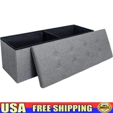 Folding Storage Ottoman Bench W/ Sturdy Footrest Living Room Bedroom Entryway US