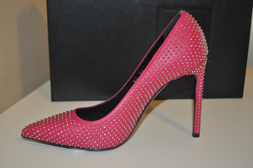 Scarpe con pompa micro borchie nuove con scatola YSL Saint Laurent PARIS punta 37 5 ROSA 7