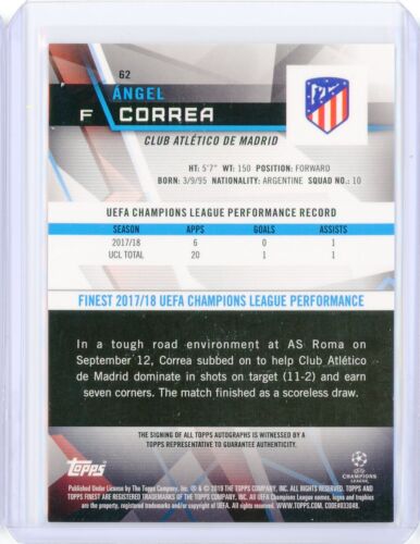 2018-19 Topps Finest ANGEL CORREA GOLD Refractor AUTO Autograph Atletico  43/50