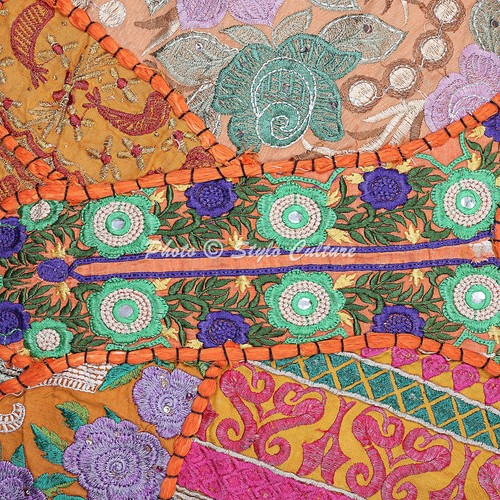 Round Mat Orange Vintage Patchwork Floor Pillow Memory Pillow Pad 18 in - Picture 4 of 6