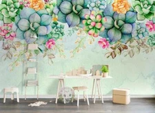 3D Succulent Plant Wallpaper Wall Mural Removable Self-adhesive Sticker 516