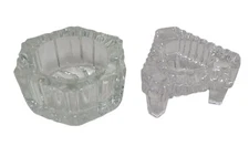 2 Vintage Crystal Salt Cellars Dips Octagon & Triangle READ #I-1