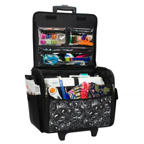 Black Sewing Machine Storage Bag Tote Case Rolling w/ Wheels Sew Carrier Wheeled - Picture 2 of 11