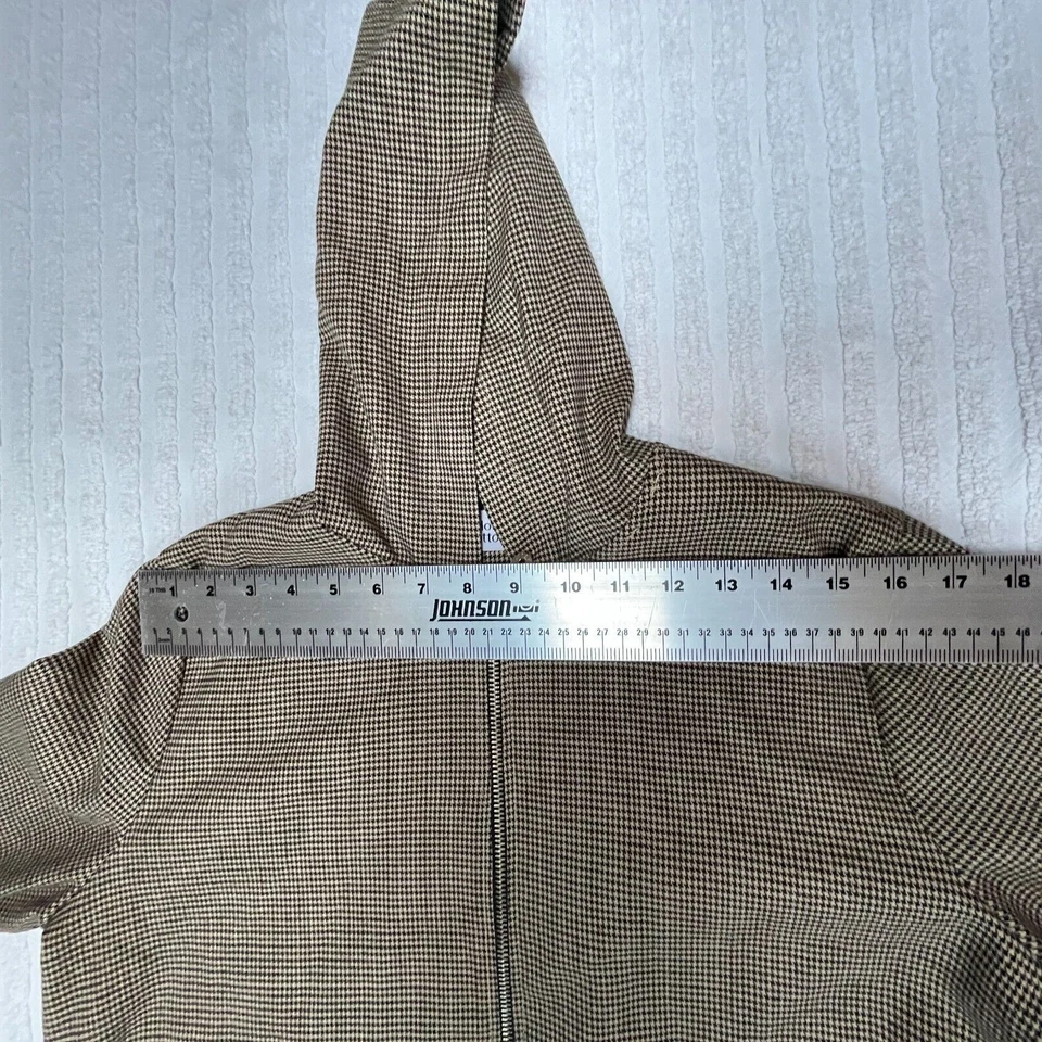 Jaqueta com capuz feminina de algodão quente zíper completo bege leve estampa Houndstooth - Imagem 4 de 4