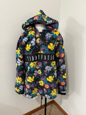 NWT Teddy Fresh Black Floral Sherpa half zip hoodie sweatshirt